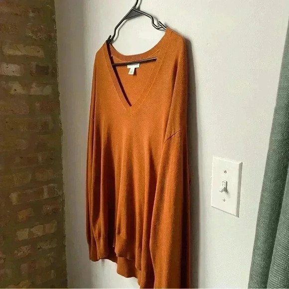 Treasure & Bond Burnt Orange V-Neck Cashmere Blend Sweater, Size M - Picture 2 of 11